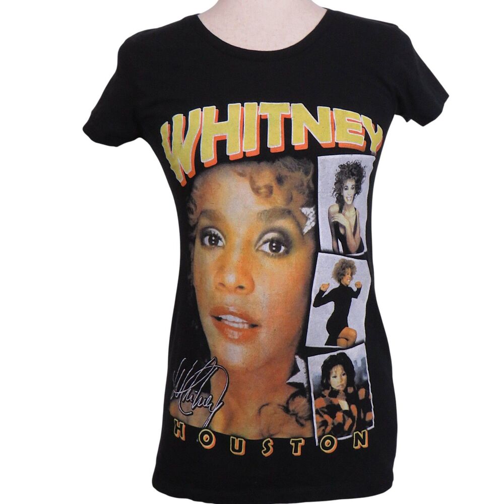 Whitney Houston Women's Photo Collage Fitted Cotton Tee Size Medium